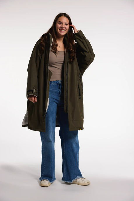 Woolly Bear Women's Army Green Waterproof Overcoat - Front View - Waterproof Windproof Outerwear
